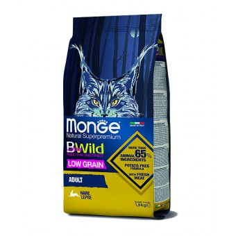 Monge PFB Cat BWild LOW GRAIN низкозерновой корм из мяса зайца для взрослых кошек 10 кг