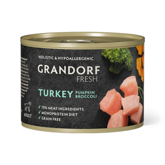 Перейти на страницу товара GRANDORF FRESH Индейка с тыквой и брокколи 200г