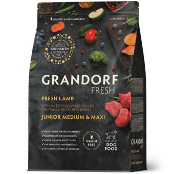 Перейти на страницу товара GRANDORF FRESH Ягненок с бататом для юниоров средних и крупных пород 3 кг